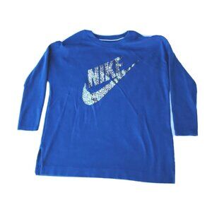 Nike Blue Big Metallic Silver Swoosh Logo Long Sleeved Unisex Sz XL Sweatshirt
